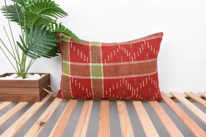 Cushion Cover, 16x24 Red Cushion Case, Tribal Cushion Cover, Throw Kilim Pillow, Boho Pillow, Gift Pillow, Handmade Rug Seat Pillow Case - 1