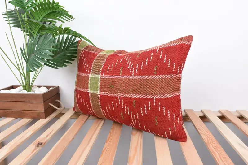 Cushion Cover, 16x24 Red Cushion Case, Tribal Cushion Cover, Throw Kilim Pillow, Boho Pillow, Gift Pillow, Handmade Rug Seat Pillow Case - 5