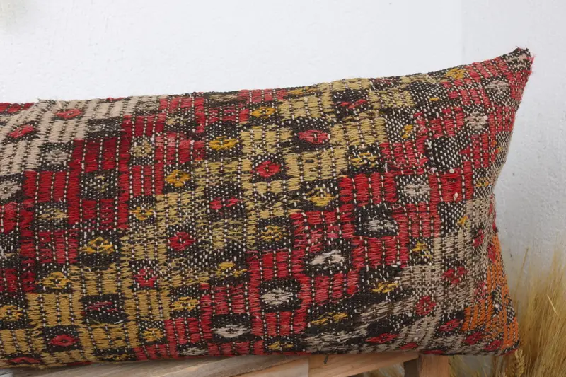 Handmade Kilim Cushion, Sofa Cushion Case, Pillow Sham, 12x36 Red Cushion, Couch Pillow Cover, Antique Pillows, Boho Pillow, Bohemian Cushion Pillow - 5