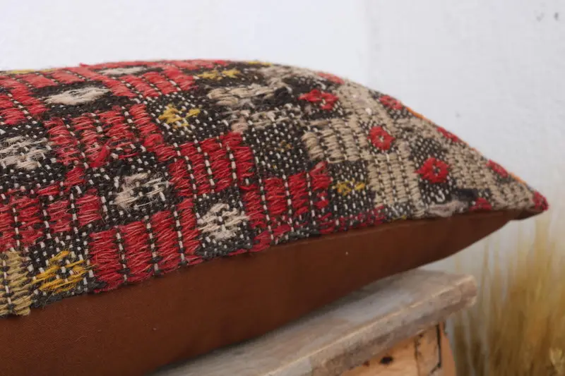 Handmade Kilim Cushion, Sofa Cushion Case, Pillow Sham, 12x36 Red Cushion, Couch Pillow Cover, Antique Pillows, Boho Pillow, Bohemian Cushion Pillow - 6