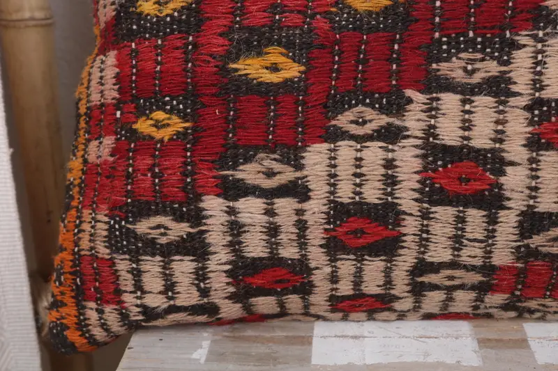 Handmade Kilim Cushion, Sofa Cushion Case, Pillow Sham, 12x36 Red Cushion, Couch Pillow Cover, Antique Pillows, Boho Pillow, Bohemian Cushion Pillow - 3
