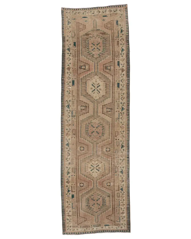 Kahverengi ve Yeşil Kareli Halı, 3,2x10,6 ft Şık Dekor