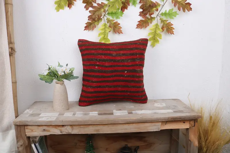 14x14 Red Pillow Sham, Pillow Sham, Muted Pillow, Gift Pillow, Throw Kilim Pillow, Bench Cushion, Bolster Throw Pillow Case, Turkish Pillow - 1