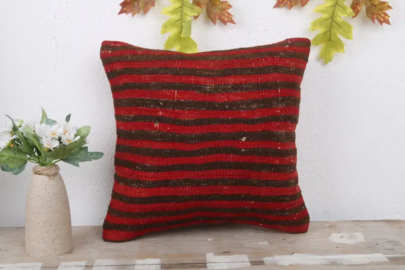 14x14 Red Pillow Sham, Pillow Sham, Muted Pillow, Gift Pillow, Throw Kilim Pillow, Bench Cushion, Bolster Throw Pillow Case, Turkish Pillow - 2