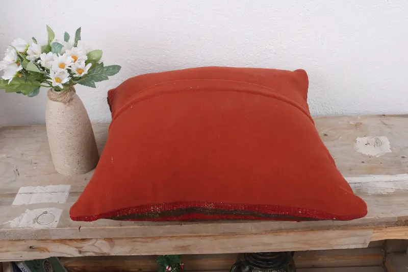 14x14 Red Pillow Sham, Pillow Sham, Muted Pillow, Gift Pillow, Throw Kilim Pillow, Bench Cushion, Bolster Throw Pillow Case, Turkish Pillow - 7