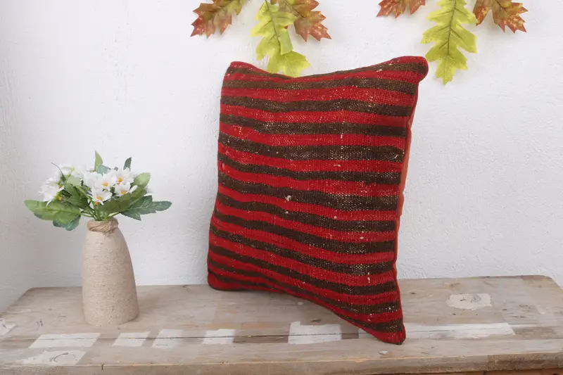 14x14 Red Pillow Sham, Pillow Sham, Muted Pillow, Gift Pillow, Throw Kilim Pillow, Bench Cushion, Bolster Throw Pillow Case, Turkish Pillow - 4