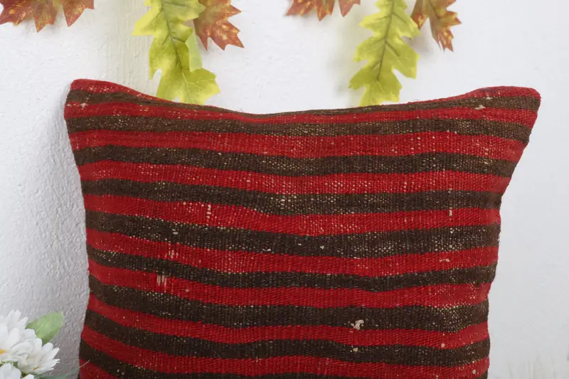 14x14 Red Pillow Sham, Pillow Sham, Muted Pillow, Gift Pillow, Throw Kilim Pillow, Bench Cushion, Bolster Throw Pillow Case, Turkish Pillow - 5