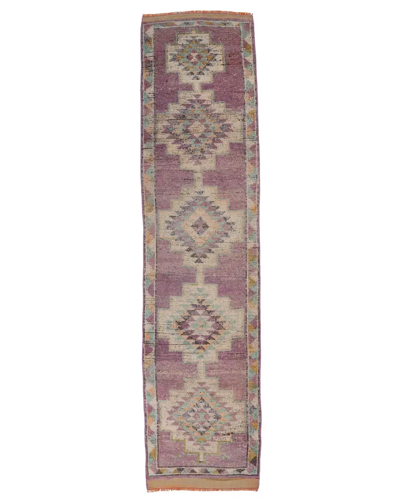 Mor ve Mavi Puantiyeli Halı, 2,7x10,9 ft