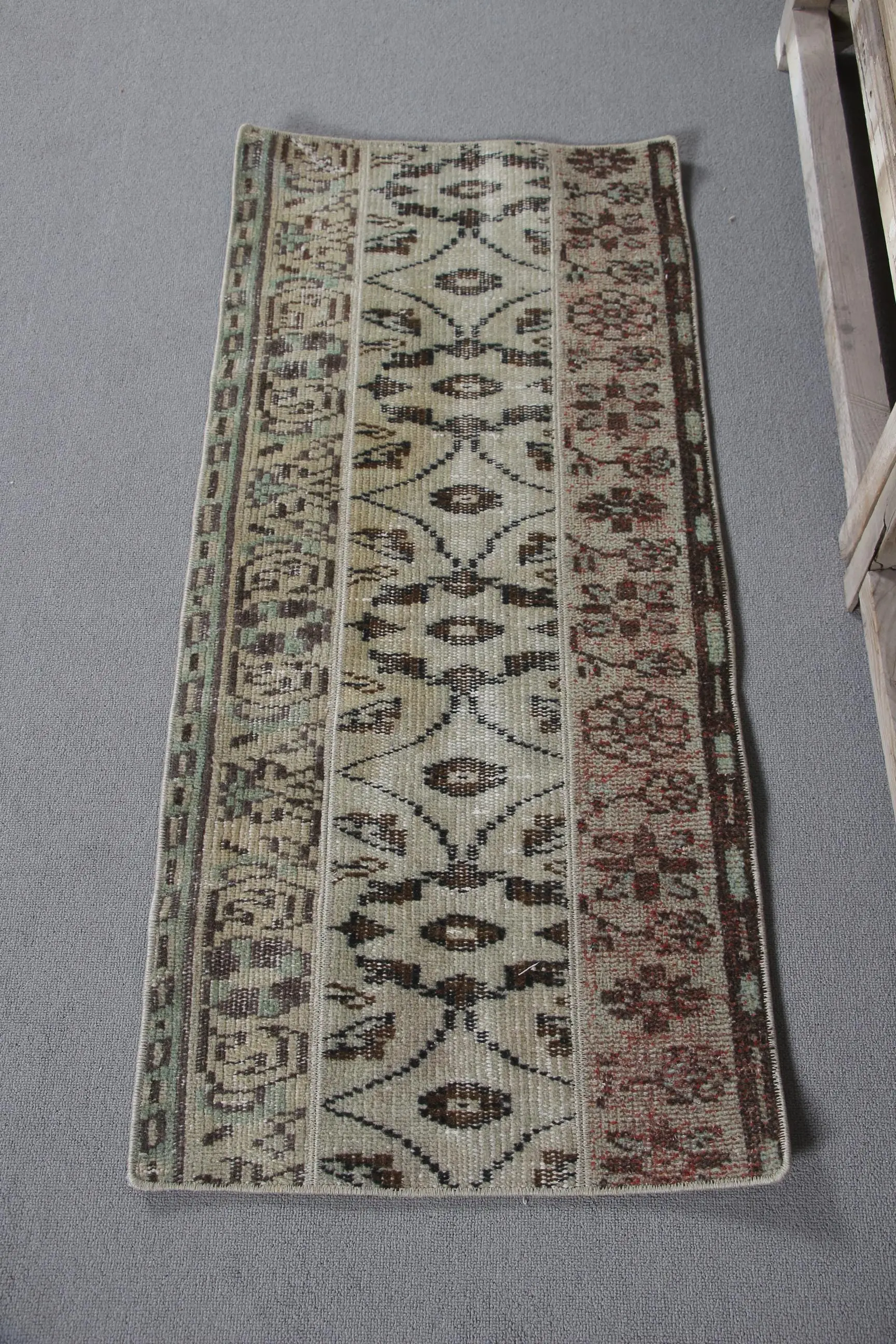Turkish Vintage Rug, 1.8x3.9 ft Rug, Brown Red Moroccan Wool Rug - 1