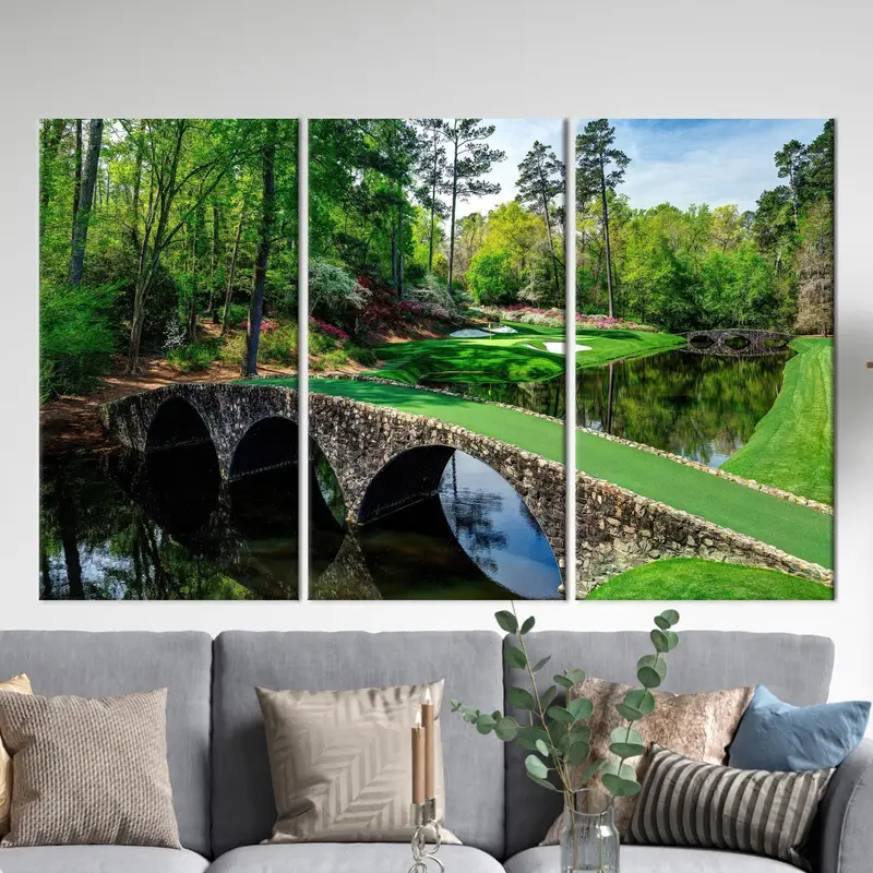 Nature Landscape, Golf Canvas Art, Green Art Decor, Tree Decor Print, River Landscape, Golfing Course, Golf Club Art, Modern Canvas Art - 1