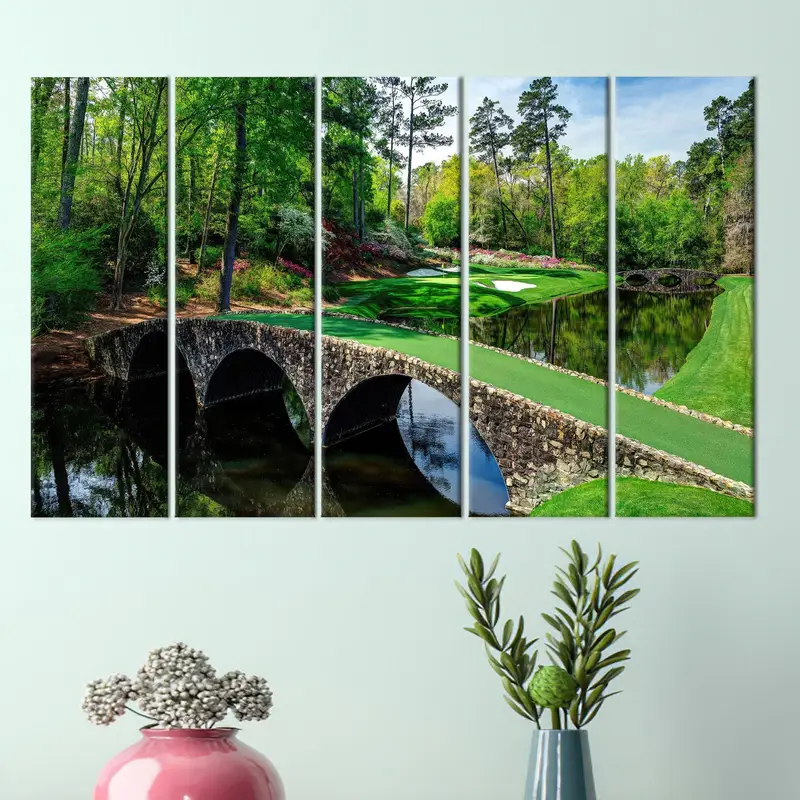 Nature Landscape, Golf Canvas Art, Green Art Decor, Tree Decor Print, River Landscape, Golfing Course, Golf Club Art, Modern Canvas Art - 7