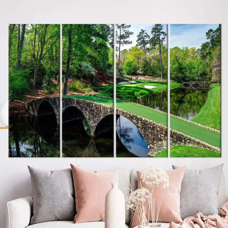 Nature Landscape, Golf Canvas Art, Green Art Decor, Tree Decor Print, River Landscape, Golfing Course, Golf Club Art, Modern Canvas Art - 6
