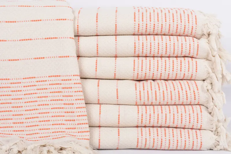 Personalized Turkish Blanket Orange Striped Design, 97x91 Inches