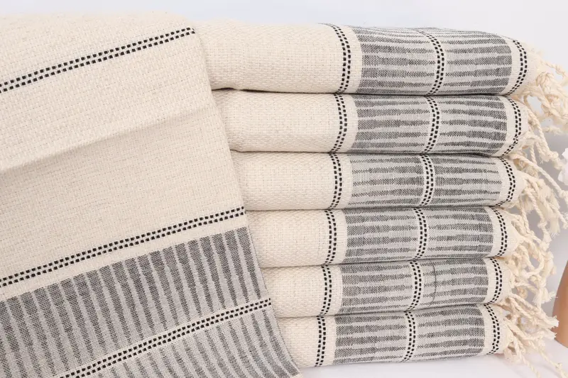 Monogram Kitchen Towel Navy Linen Striped, 20x40 Inches