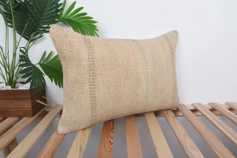 Boho Pillow, Boho Pillow Sham Cover, Kilim Cushion Sham, 16x24 Beige Pillow, Floor Pillow Cover, Cushion Case, Aesthetic Pillow Cover - 4