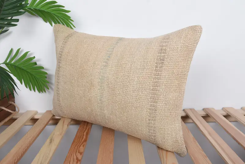 Boho Pillow, Boho Pillow Sham Cover, Kilim Cushion Sham, 16x24 Beige Pillow, Floor Pillow Cover, Cushion Case, Aesthetic Pillow Cover - 5