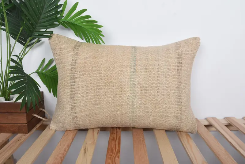 Boho Pillow, Boho Pillow Sham Cover, Kilim Cushion Sham, 16x24 Beige Pillow, Floor Pillow Cover, Cushion Case, Aesthetic Pillow Cover - 1