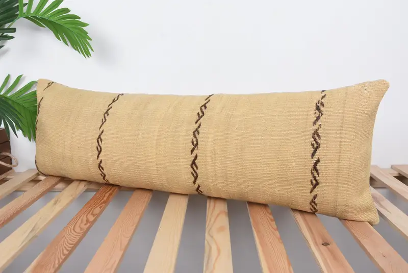 Ethnical Kilim Rug Pillow, Pillow Case, 12x36 Beige Pillow Case, Pattern Throw Pillow Cover, Handmade Kilim Cushion, Turkish Pillow, Neutral Cushion - 5