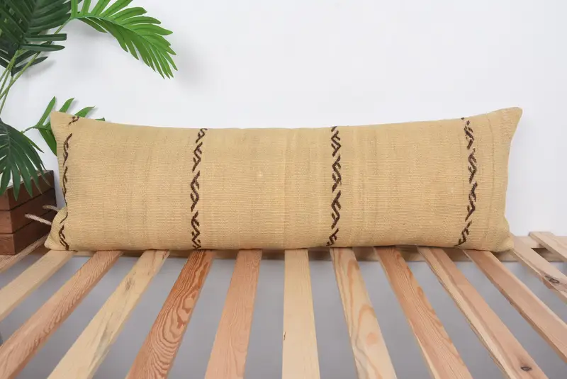 Ethnical Kilim Rug Pillow, Pillow Case, 12x36 Beige Pillow Case, Pattern Throw Pillow Cover, Handmade Kilim Cushion, Turkish Pillow, Neutral Cushion - 1