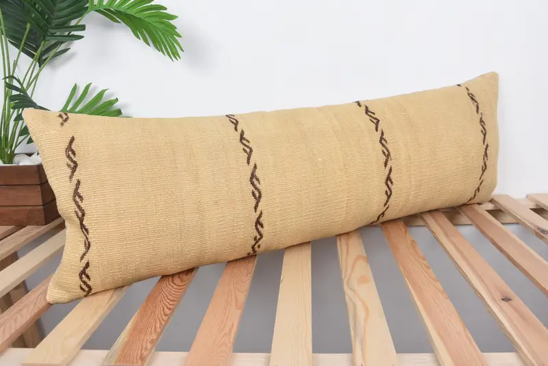 Ethnical Kilim Rug Pillow, Pillow Case, 12x36 Beige Pillow Case, Pattern Throw Pillow Cover, Handmade Kilim Cushion, Turkish Pillow, Neutral Cushion - 4