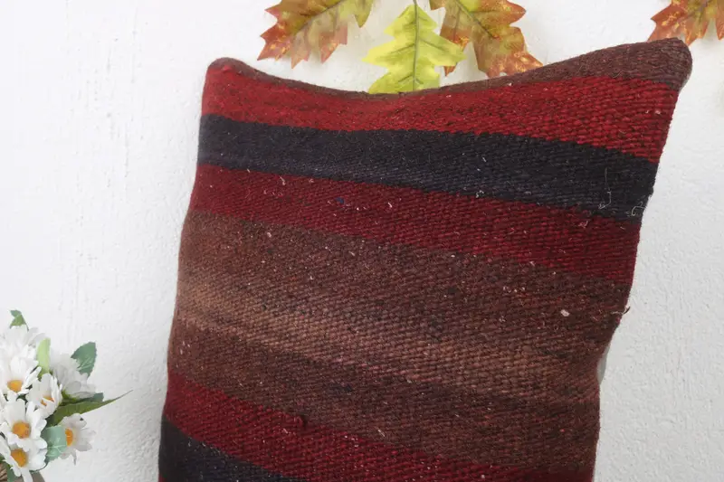 Handmade Kilim Cushion, Cushion Cover, Meditation Pillow Sham, Boho Pillow, 16x16 Red Pillow Sham, Ottoman Pillow Cover, Ethnical Kilim Rug Pillow - 5