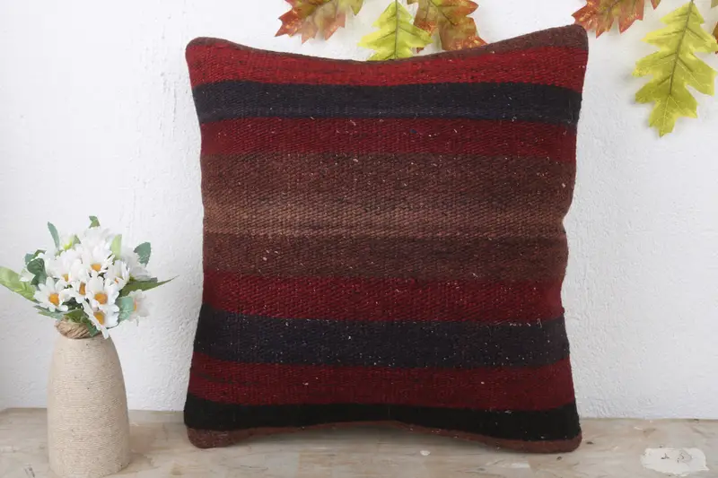 Handmade Kilim Cushion, Cushion Cover, Meditation Pillow Sham, Boho Pillow, 16x16 Red Pillow Sham, Ottoman Pillow Cover, Ethnical Kilim Rug Pillow - 2