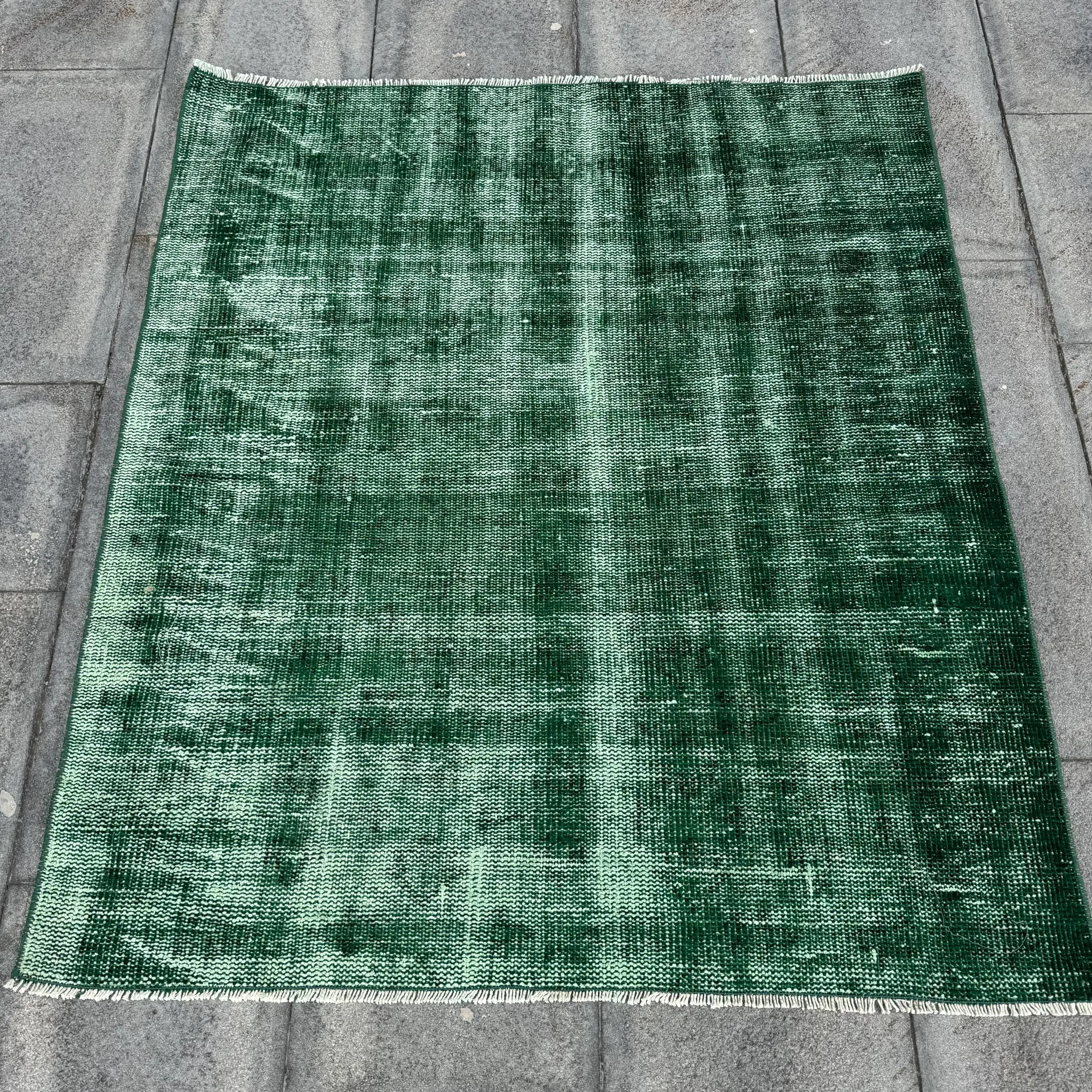 Turkish Rug, 3.5x3.9 ft Vintage Rug, Green Polka dot Wool Rug - 1