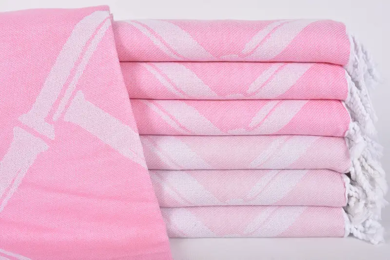 Personalized Pink Bamboo Branch Patterned Organic Cotton Towel, 70x40 Inches