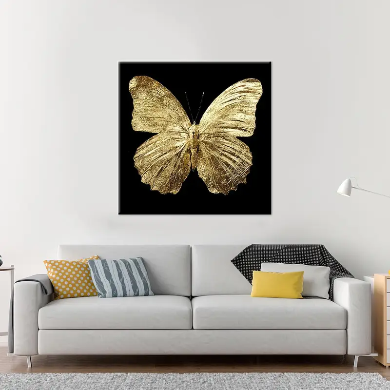 Luxuriöse, moderne, bedruckte Leinwandkunst mit goldenem Schmetterling