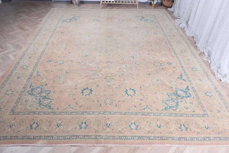 El Yapımı Turuncu Ombré Halı, 0,9x13,3 ft Mavi Desenli