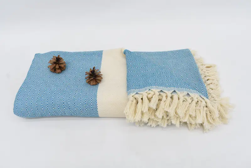 Turkish Blanket, Woven Blanket, Bridesmaid Gifts, Organic Throw, Wedding Gift Ideas, 92x80 Cotton Diamond Towel, Turkish Tablecloth, Shower Curtain - 8