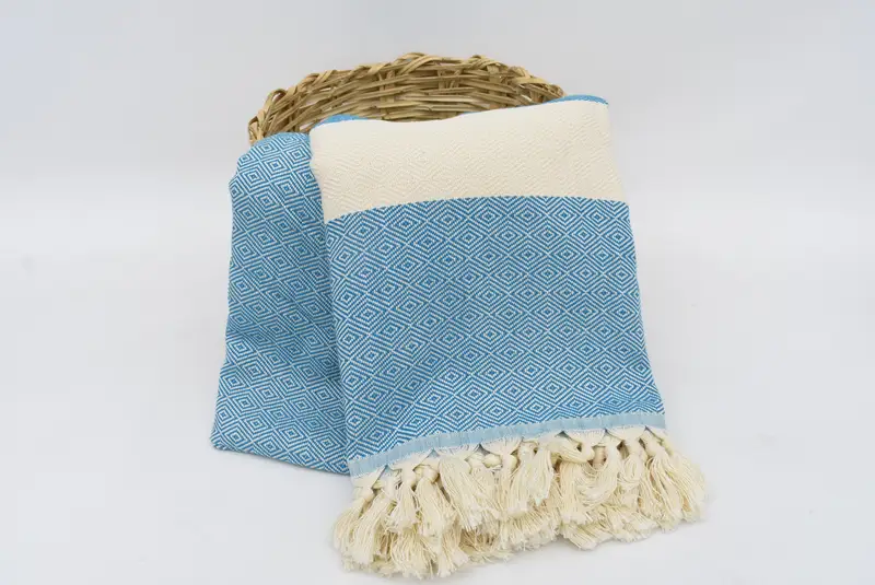 Turkish Blanket, Woven Blanket, Bridesmaid Gifts, Organic Throw, Wedding Gift Ideas, 92x80 Cotton Diamond Towel, Turkish Tablecloth, Shower Curtain - 1