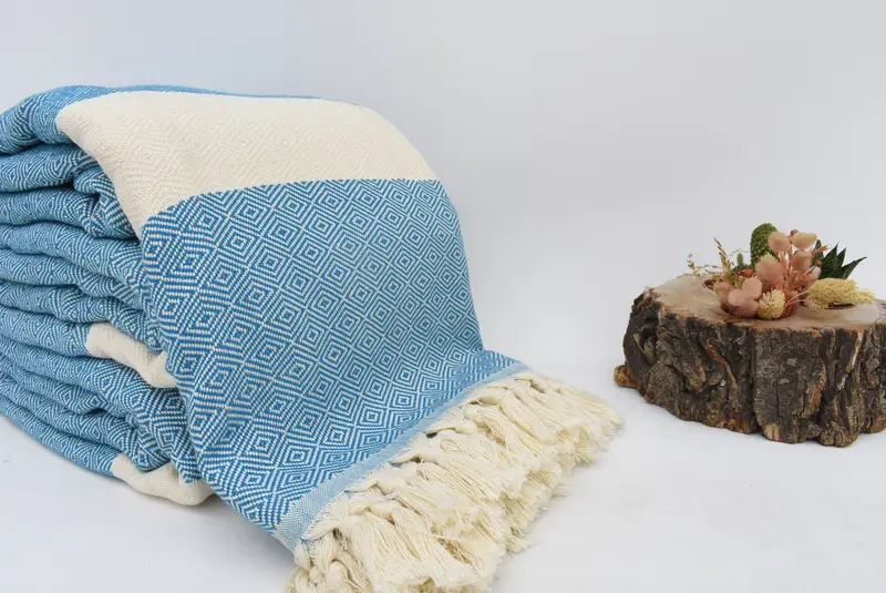 Turkish Blanket, Woven Blanket, Bridesmaid Gifts, Organic Throw, Wedding Gift Ideas, 92x80 Cotton Diamond Towel, Turkish Tablecloth, Shower Curtain - 3
