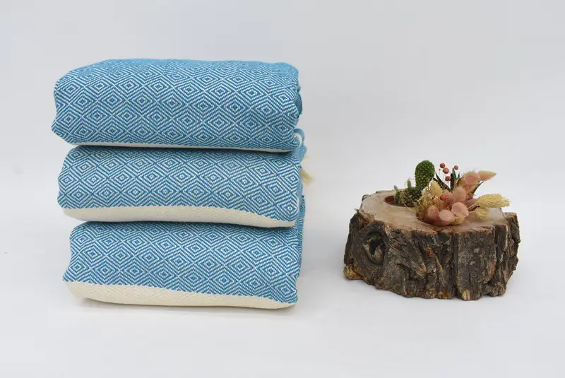 Turkish Blanket, Woven Blanket, Bridesmaid Gifts, Organic Throw, Wedding Gift Ideas, 92x80 Cotton Diamond Towel, Turkish Tablecloth, Shower Curtain - 4