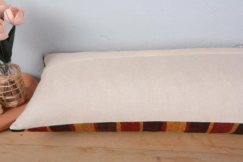 16x48 Red Cushion Cover, Pillow for Couch, Handmade Kilim Cushion, Vintage Kilim Pillow Cushion, Pillow Case, Boho Pillow, Ottoman Pillow Case - 6