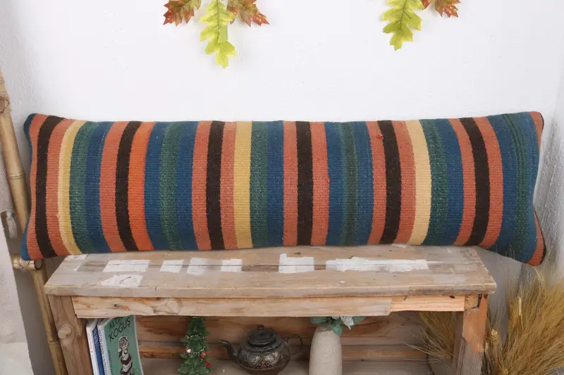 Traditional Cushion, Boho Pillow Sham Cover, Cushion Cover, 12x43 Blue Pillow Case, Antique Pillows, Handwoven Cushion Case, Gift Pillow - 2