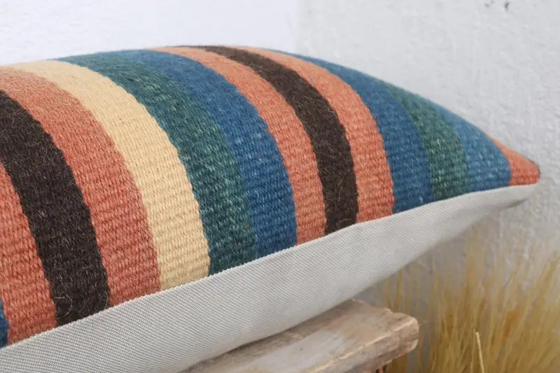 Traditional Cushion, Boho Pillow Sham Cover, Cushion Cover, 12x43 Blue Pillow Case, Antique Pillows, Handwoven Cushion Case, Gift Pillow - 6