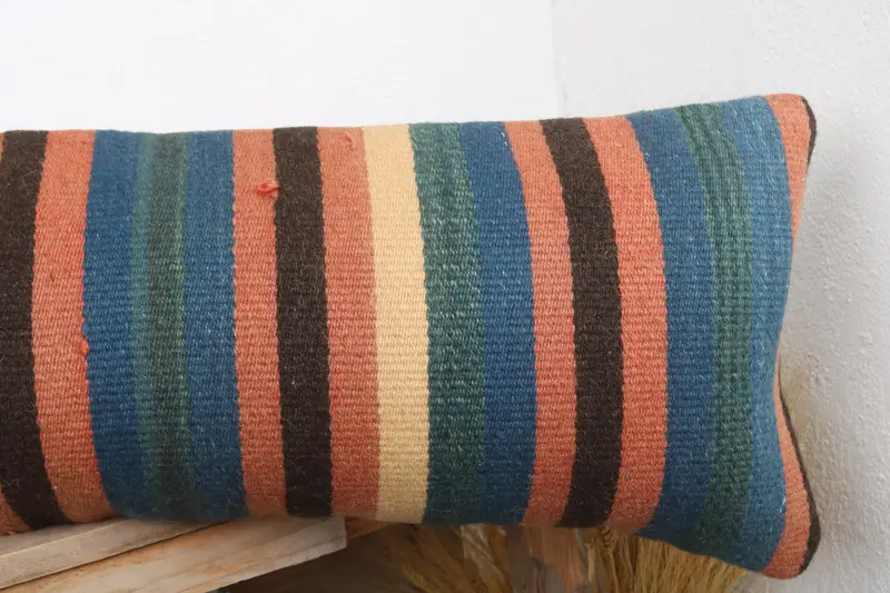 Traditional Cushion, Boho Pillow Sham Cover, Cushion Cover, 12x43 Blue Pillow Case, Antique Pillows, Handwoven Cushion Case, Gift Pillow - 5