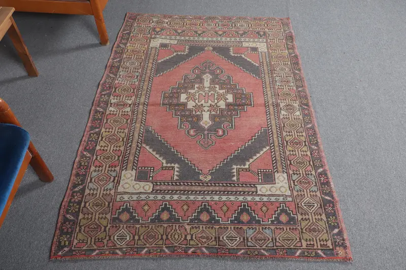 レッド&ブルーラグ、3.8x5.4フィートボタニカルデザイン