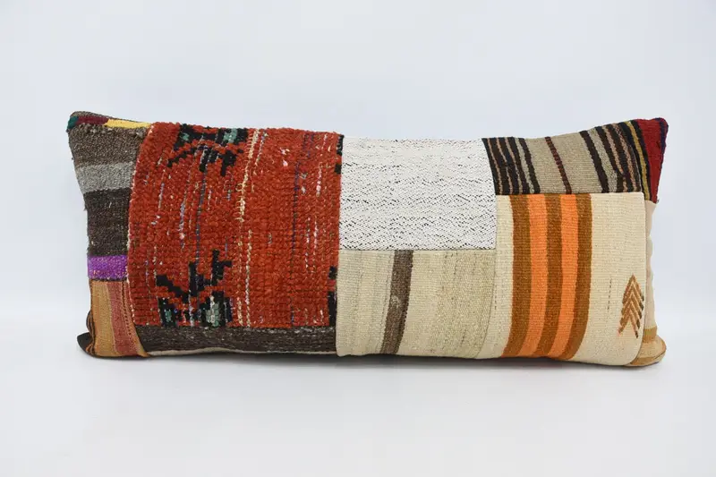 Turkish Rectangle Striped Cushion Case, Wool Gift 40x90 cm Red Pillow Sham - 1