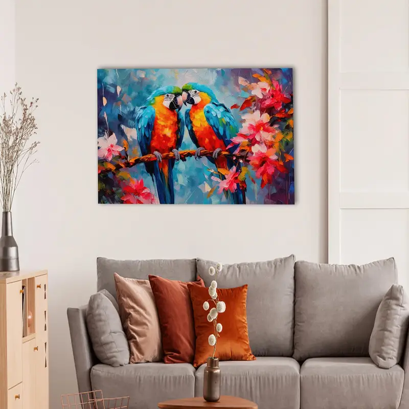 Elegant Printed Glass: Parrot Couple Design for Modern Homes