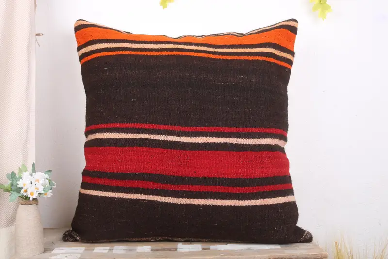 28x28 Brown Pillow Sham, Handmade Kilim Cushion, Interior Designer Pillow, Kilim Pillow, Pillow Sham, Handmade Rug Seat Pillow - 2