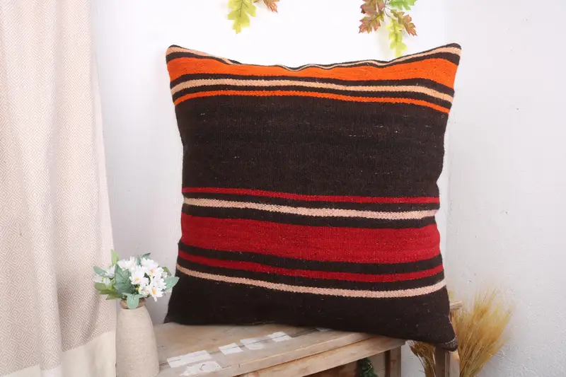 28x28 Brown Pillow Sham, Handmade Kilim Cushion, Interior Designer Pillow, Kilim Pillow, Pillow Sham, Handmade Rug Seat Pillow - 4