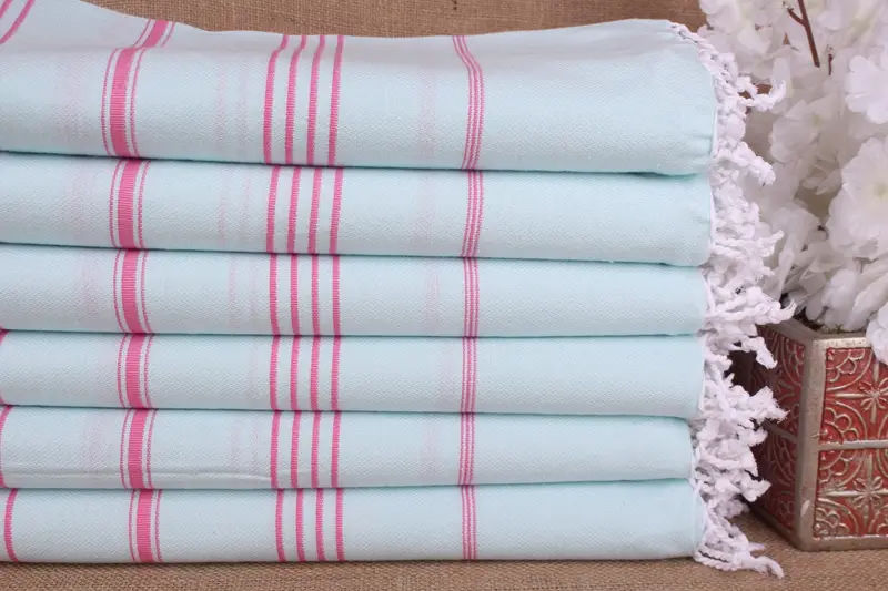 Beach Towel Mint-Pink and Beige Cotton, Personalized, 40x71 Inches