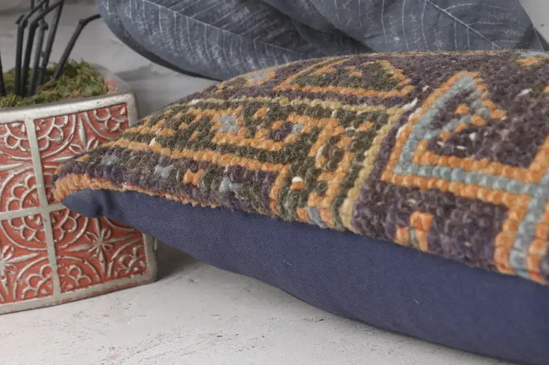 Meditation Pillow Sham, 8x16 Blue Pillow, Kilim Pillow Cover, Outdoor Cushion, Turkish Kilim Pillow, Turkish Pillow, Ikat Cushion Case, Pillow - 7