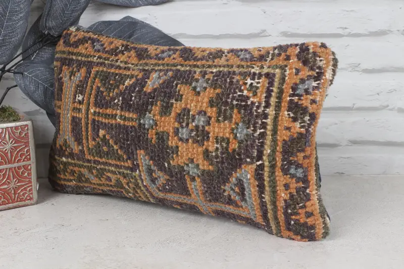 Meditation Pillow Sham, 8x16 Blue Pillow, Kilim Pillow Cover, Outdoor Cushion, Turkish Kilim Pillow, Turkish Pillow, Ikat Cushion Case, Pillow - 3