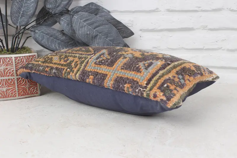 Meditation Pillow Sham, 8x16 Blue Pillow, Kilim Pillow Cover, Outdoor Cushion, Turkish Kilim Pillow, Turkish Pillow, Ikat Cushion Case, Pillow - 6