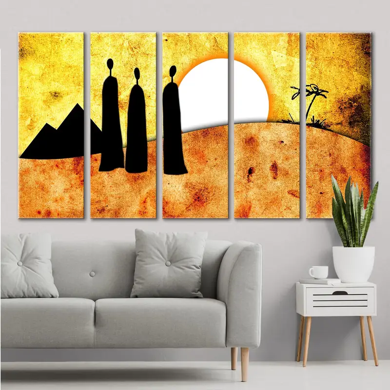 African Retro Art, African Artwork, African Painting, African Woman Art, Ethnic Retro Decor, Wall Art Canvas, African Silhouette Wall Art, - 5