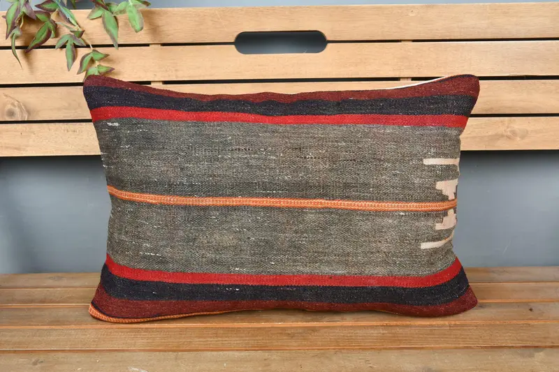 Boho Pillow Sham Cover, Bright Pillow Cover, 16x24 Gray Cushion Case, Pillow, Antique Pillows, Handmade Kilim Cushion, Wholesale Cushion Case - 6