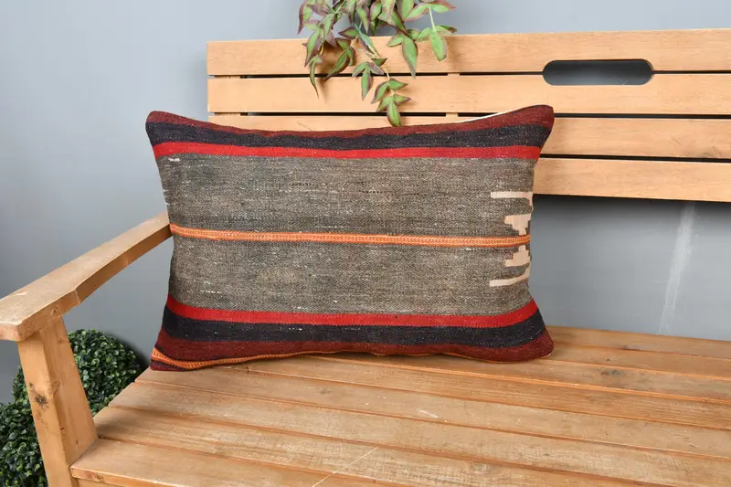 Boho Pillow Sham Cover, Bright Pillow Cover, 16x24 Gray Cushion Case, Pillow, Antique Pillows, Handmade Kilim Cushion, Wholesale Cushion Case - 1